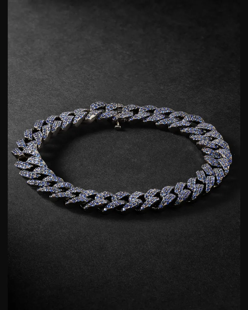SHAY 18-Karat Blackened Gold Sapphire Chain Bracelet Blue