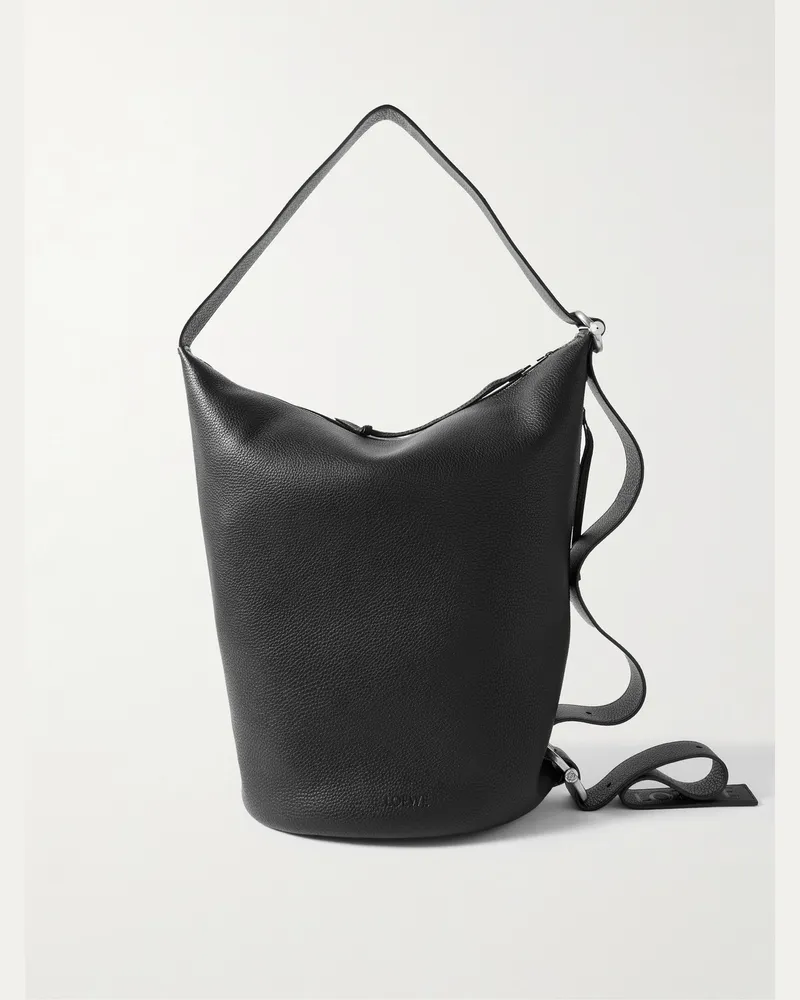 Loewe Loop Medium Logo-Debossed Leather Bucket Bag Black