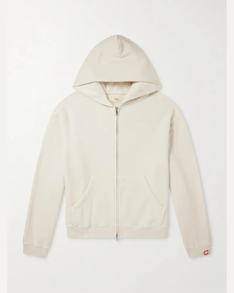Cherry Los Angeles Distressed Cotton-Fleece Zip-Up Hoodies Neutrals