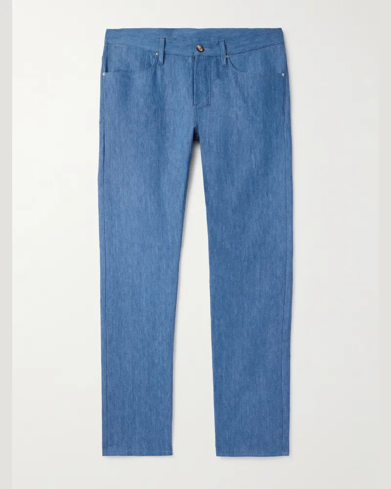 Gabriela Hearst Slim-Fit Cotton and Linen-Blend Trousers Blue