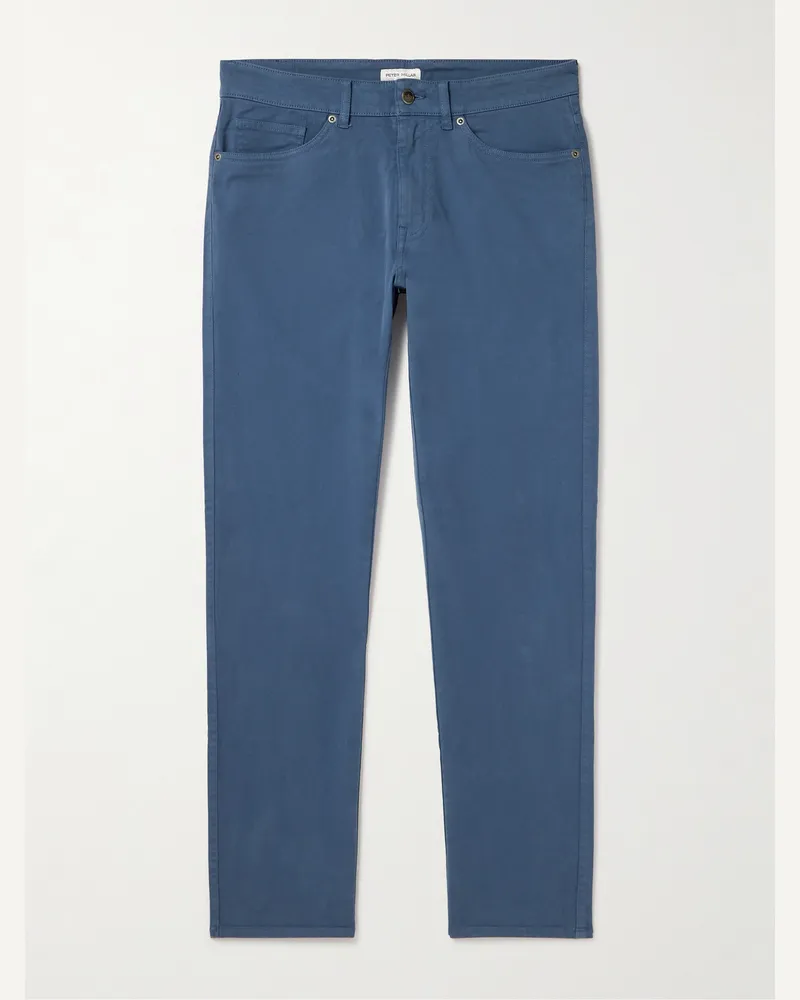 Peter Millar Schmal und gerade geschnittene Hose aus Satin aus einer Baumwollmischung Blau