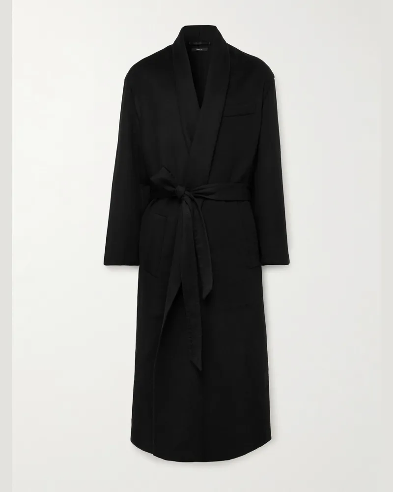 Tom Ford Oversized Shawl-Collar Belted Wool and Silk-Blend Felt Coat Black