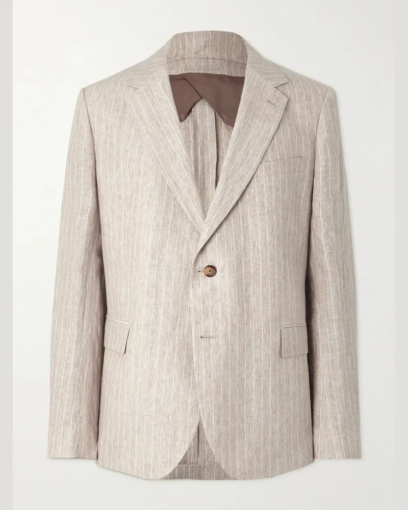 MR P. Striped Linen Suit Jacket Neutrals