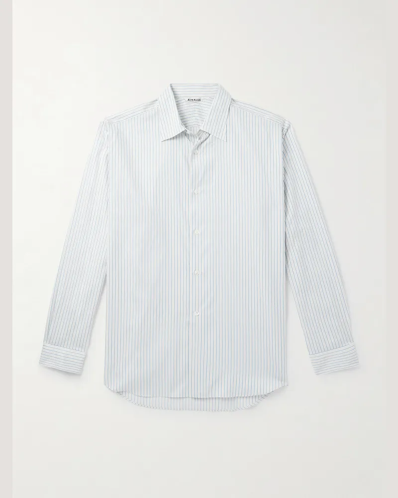 AURALEE Schmal geschnittenes Hemd aus Twill aus einer Baumwoll-Seidenmischung mit Streifen Weiß