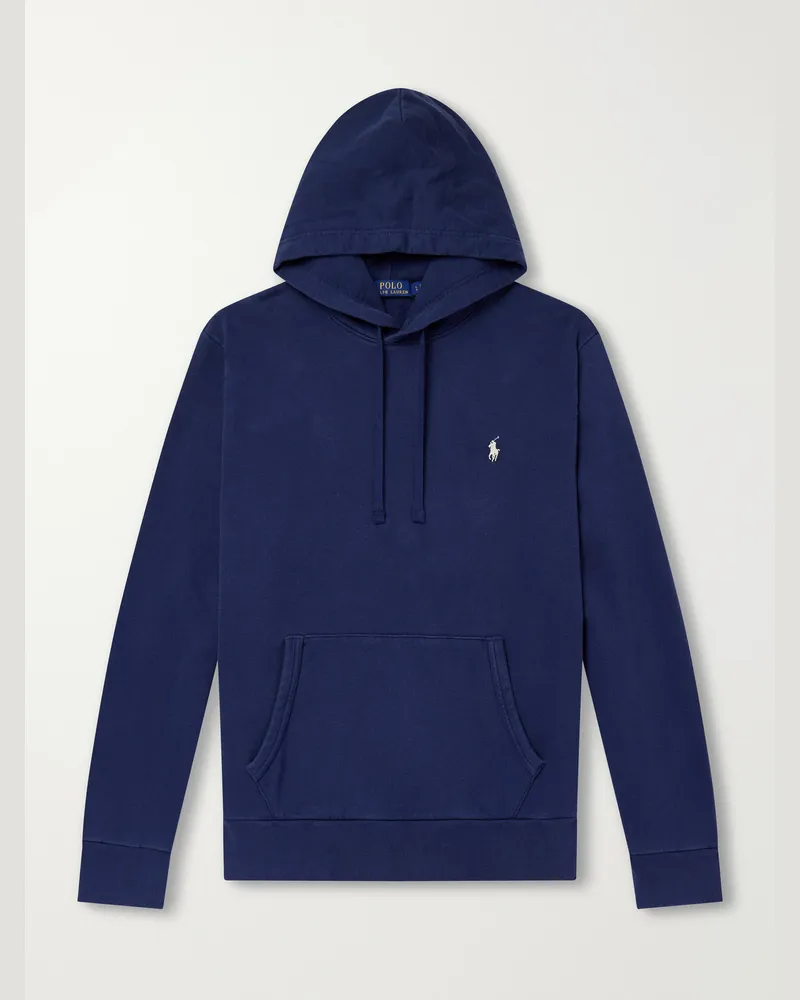 Ralph Lauren Logo-Embroidered Cotton-Jersey Hoodie Blue