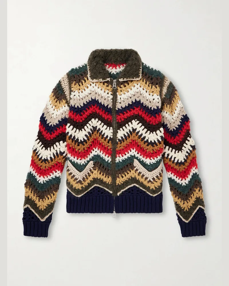 Sacai Striped Crocheted Zip-Up Cardigan Multi