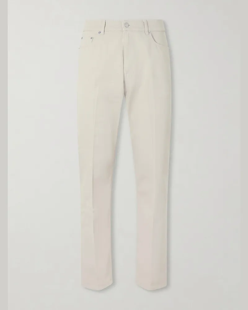 Dunhill Tapered Cotton-Blend Twill Trousers Neutrals