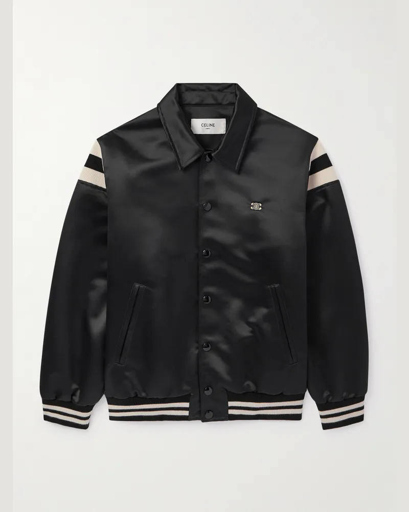 Celine Teddy Collegejacke aus Satin mit Logostickerei Schwarz