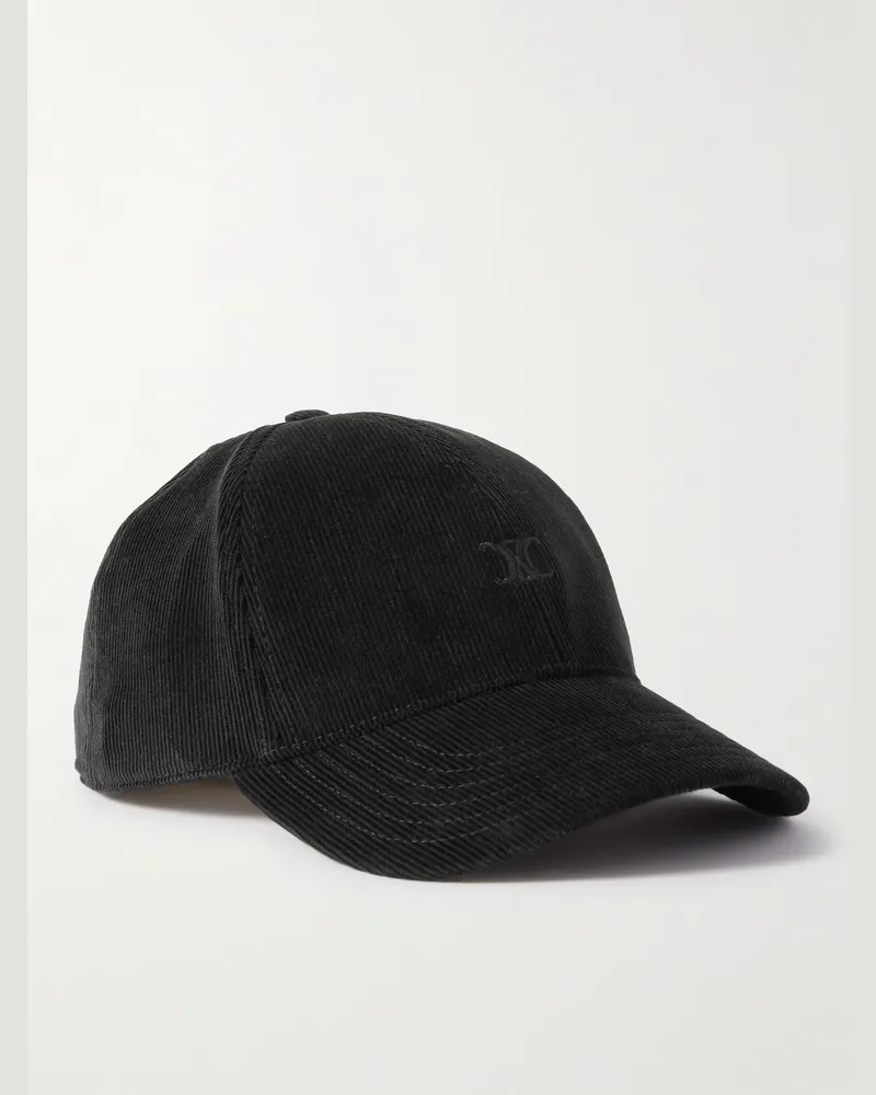 Celine Baseballkappe aus Baumwollcord mit Logostickerei Schwarz
