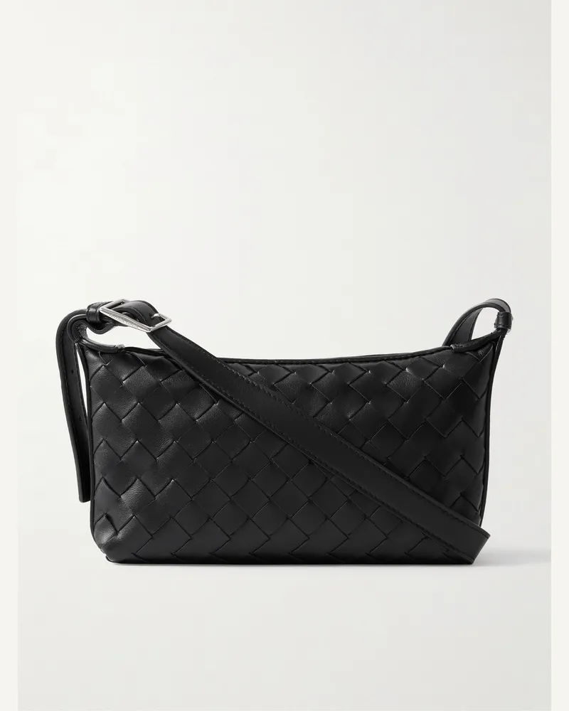 Bottega Veneta Intrecciato Leather Messenger Bag Black