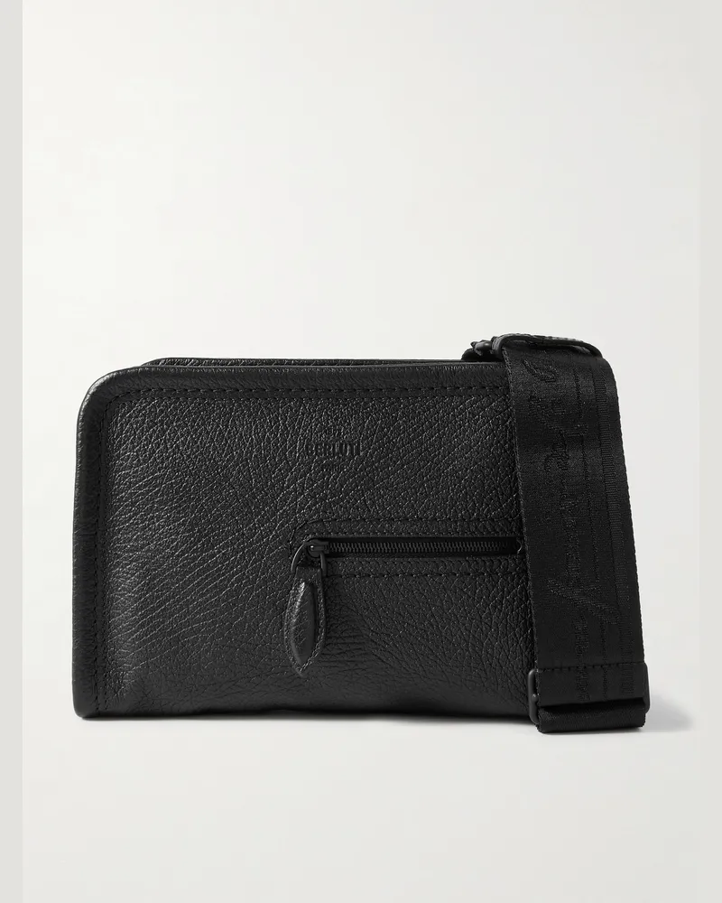 Berluti Journalier kleine Umhängetasche aus vollnarbigem Leder Schwarz