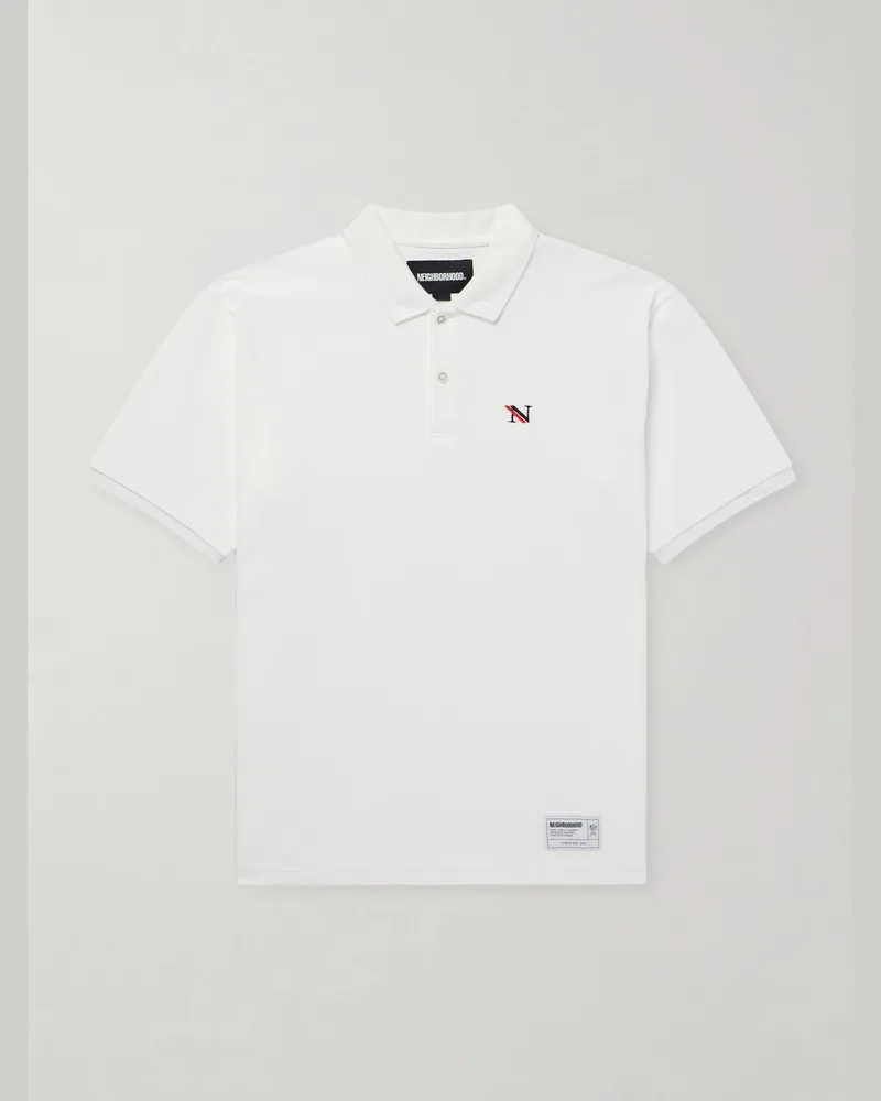 Neighborhood Logo-Appliquéd Embroidered Cotton-Piqué Polo Shirt White