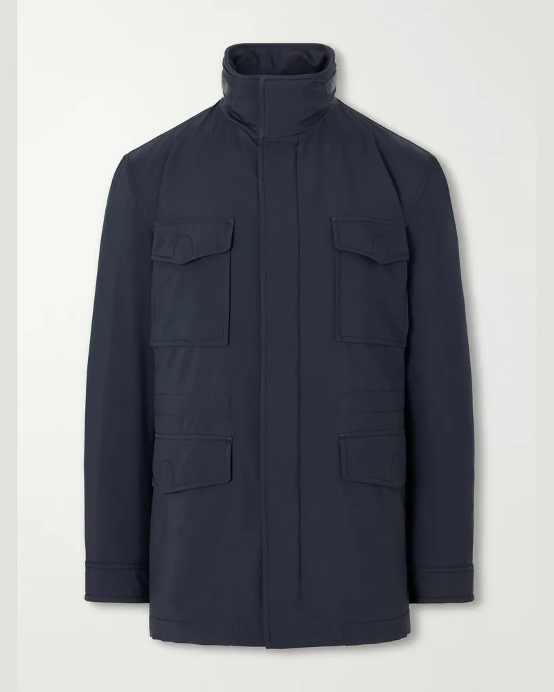 Brioni Saharianan Leather-Trimmed Shell Jacket Blue
