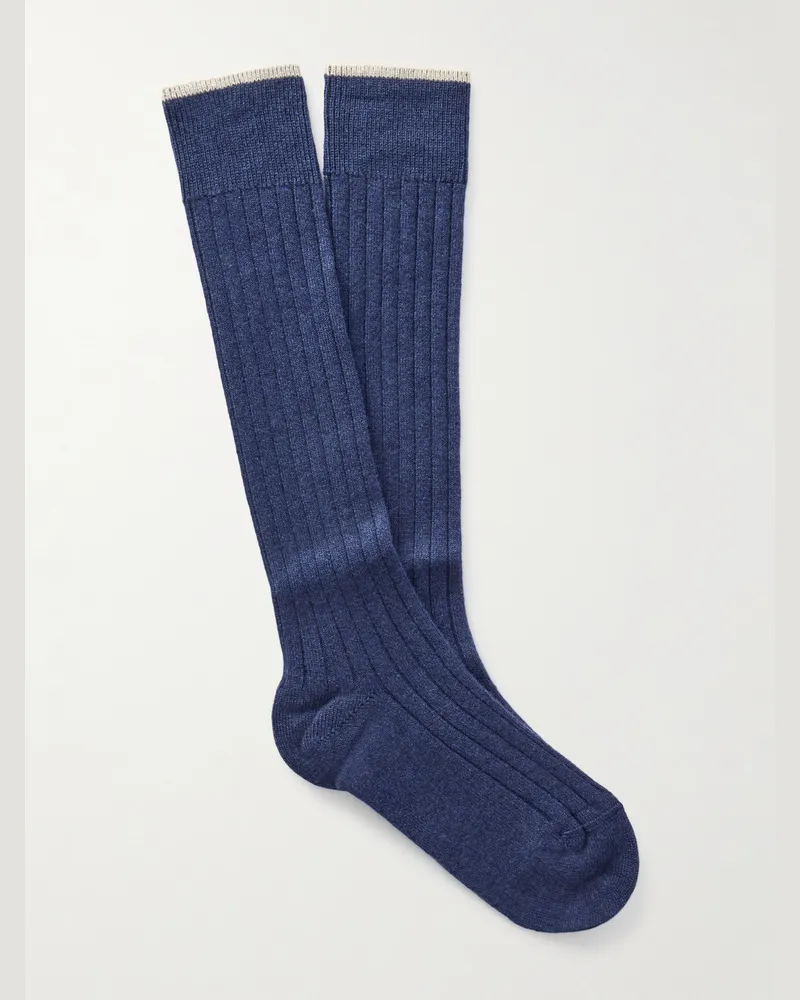 Brunello Cucinelli Socken aus Kaschmir in Rippstrick Blau