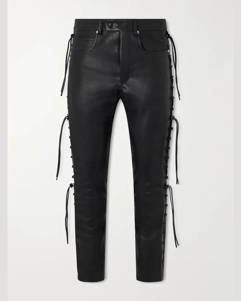 Tom Ford Straight-Leg Full-Grain Leather Trousers Black