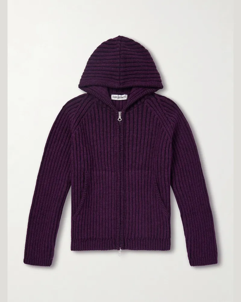 Our Legacy Cropped Ribbed Wool Zip-Up Hoodie Purple