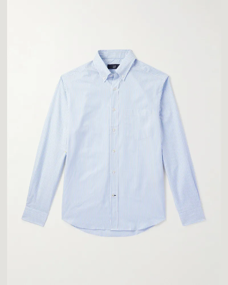 Dunhill Gestreiftes Hemd aus einer Baumwoll-Kaschmirmischung mit Button-Down-Kragen Blau