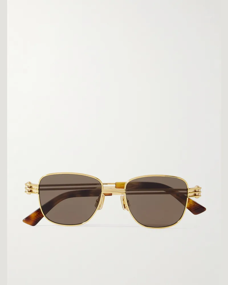 Bottega Veneta Goldfarbene Sonnenbrille mit eckigem Rahmen Gold