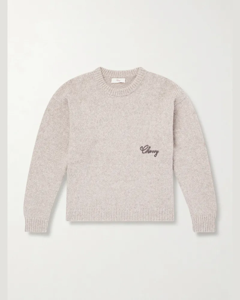 Cherry Los Angeles Logo-Embroidered Alpaca-Blend Sweater Neutrals