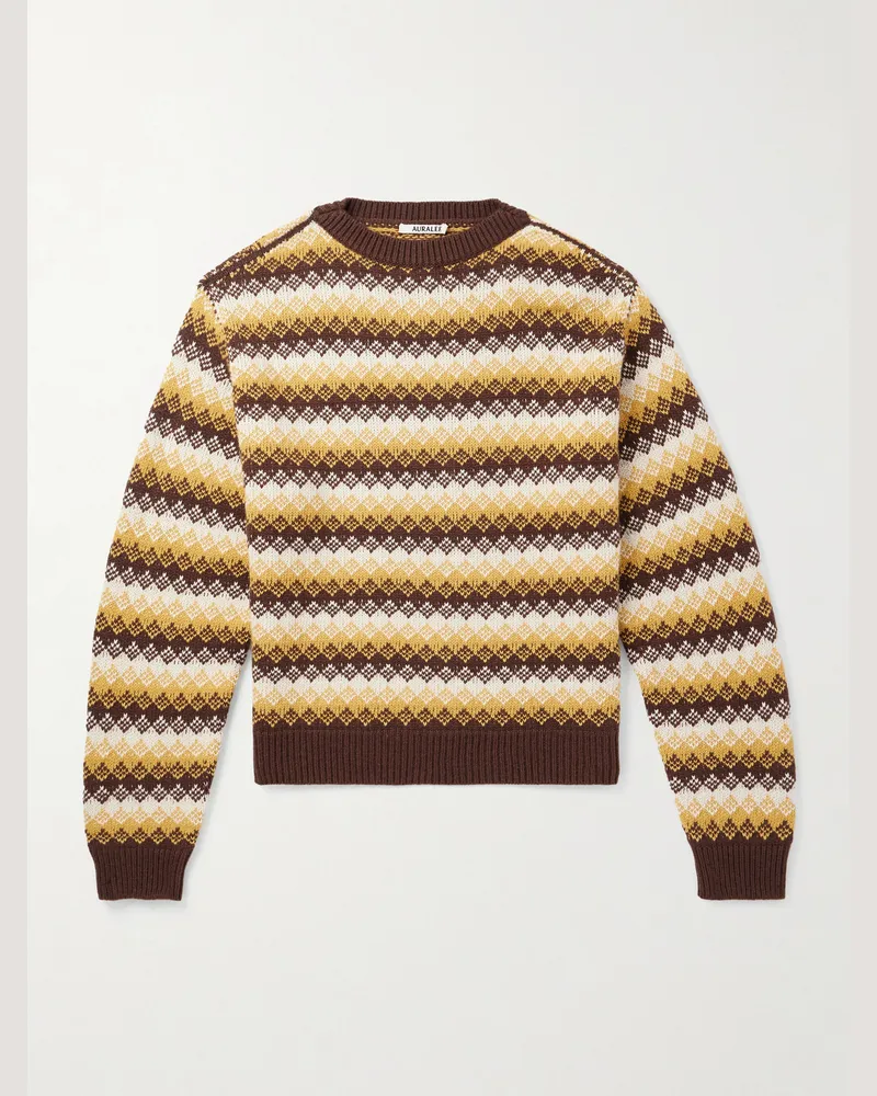 AURALEE Jacquard-Knit Cashmere and Wool-Blend Sweater Yellow
