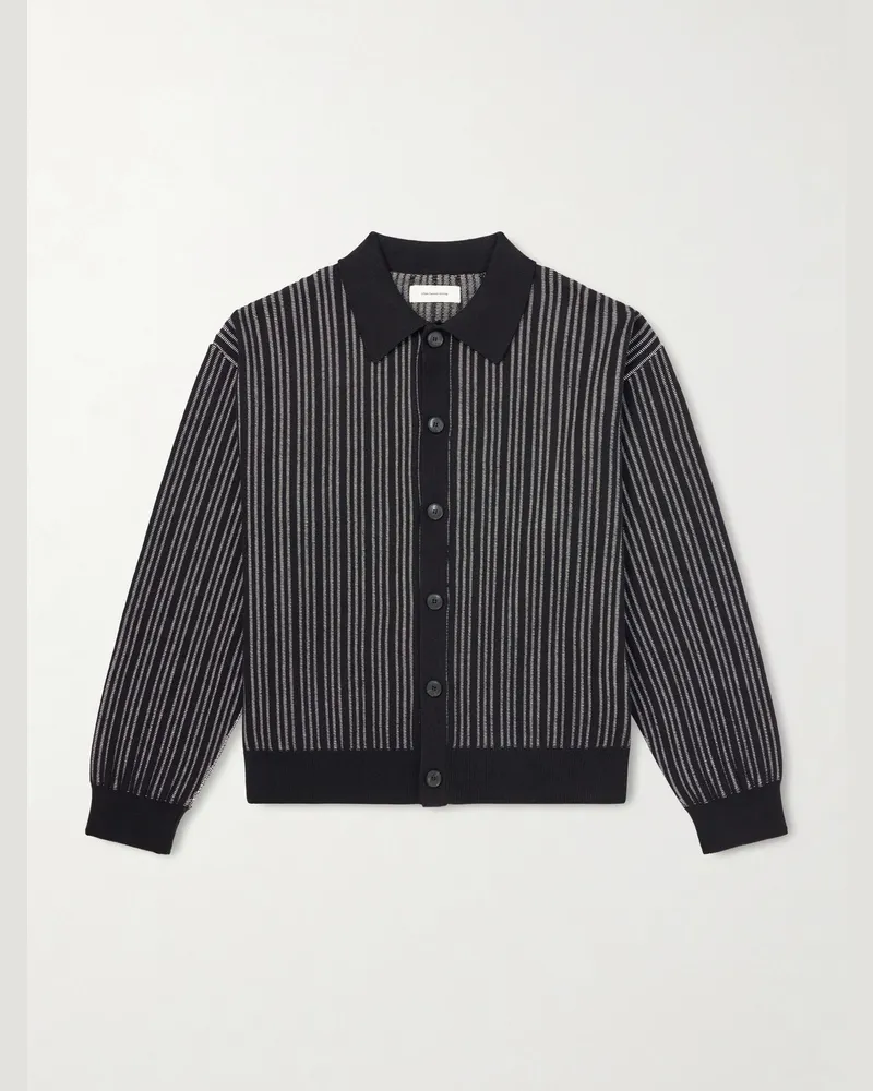 Mfpen Formal Striped Ribbed Cotton Cardigan Black