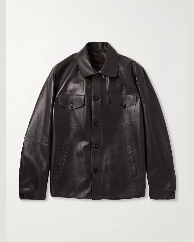 Incotex Montedoro Hemdjacke aus Leder Braun