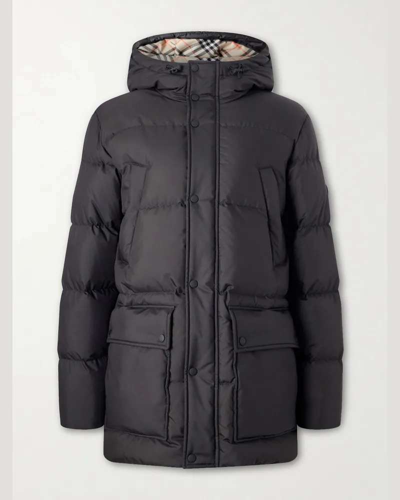 Burberry Hooded Wool-Trimmed Quilted Shell Down Jacket Black
