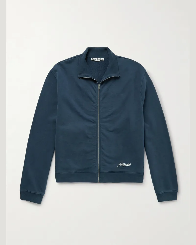 Acne Studios Fenro U Sweatshirt-Jacke aus Baumwoll-Jersey mit Reißverschluss und Logostickerei Blau