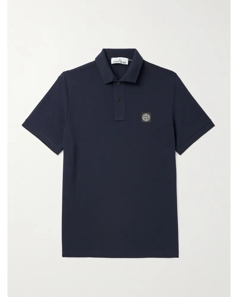 Stone Island Polohemd aus Piqué aus einer Baumwollmischung mit Logoapplikation Blau