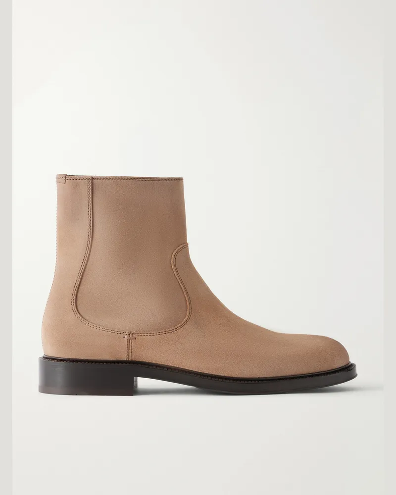 Brunello Cucinelli Waxed Suede Chelsea Boots Neutrals