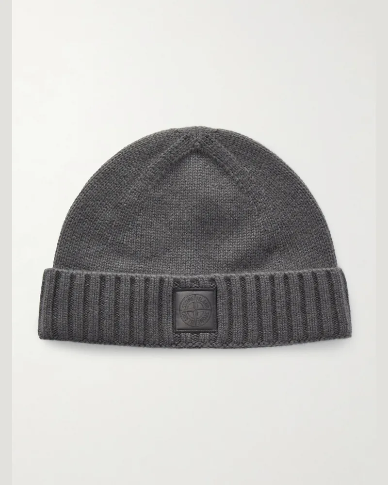 Stone Island Beanie aus Kaschmir mit Logoapplikation Grau