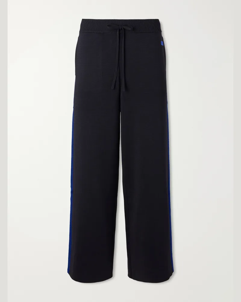Wales Bonner Straight-Leg Logo-Embroidered Knitted Drawstring Sweatpants Blue