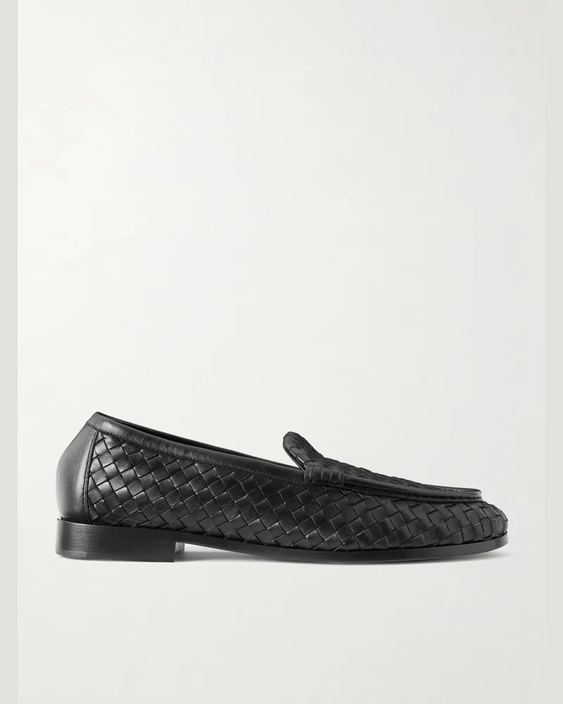 Bottega Veneta Silenzio Intrecciato Leather Loafers Black