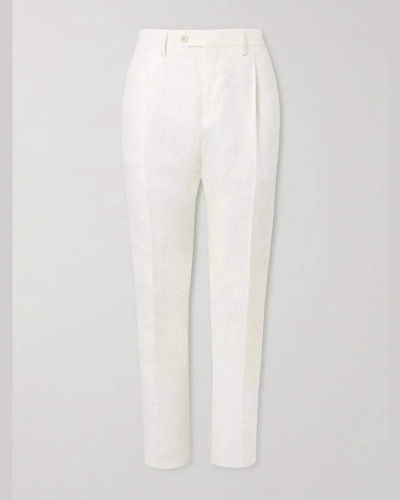 LARDINI Soho schmal zulaufende Hose aus Leinen-Twill mit Falten Weiß