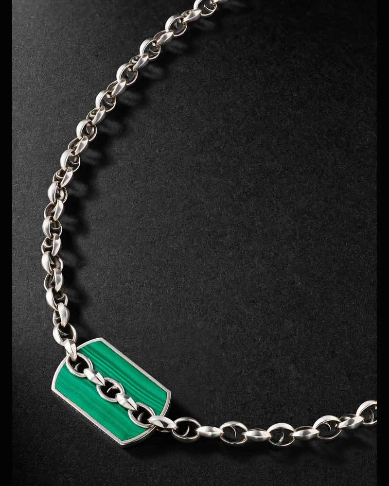 Stephen Webster Inline Razor Sterling Silver Malachite Chain Necklace Silver
