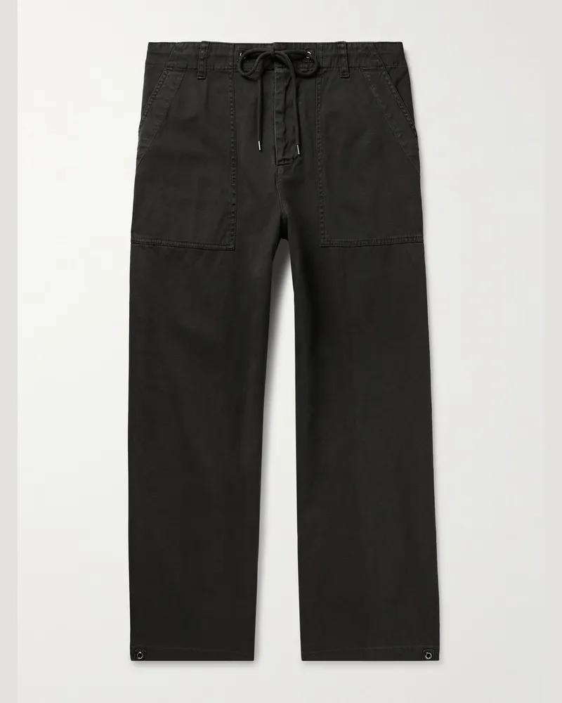 James Perse Flight Straight-Leg Slub Cotton-Blend Twill Drawstring Trousers Black