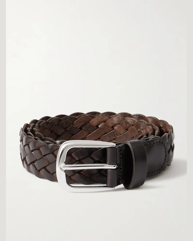 Anderson's 3cm Woven Leather Belt Brown