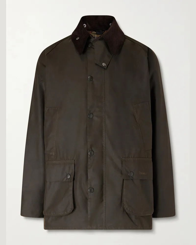 Barbour Bedale Corduroy-Trimmed Waxed Cotton Jacket Green