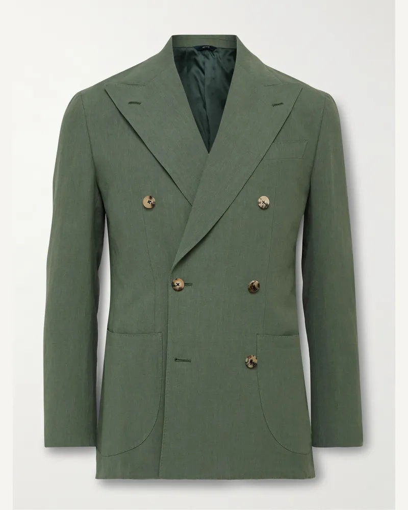 Thom Sweeney Doppelreihiges unstrukturiertes Sakko aus Leinen Grün
