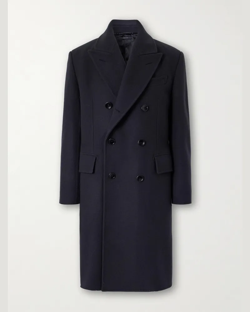 Tom Ford Doppelreihiger Mantel aus Wolle Blau