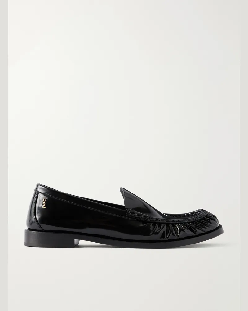 Saint Laurent Theobald Cassandre-Embellished Leather Loafers Black