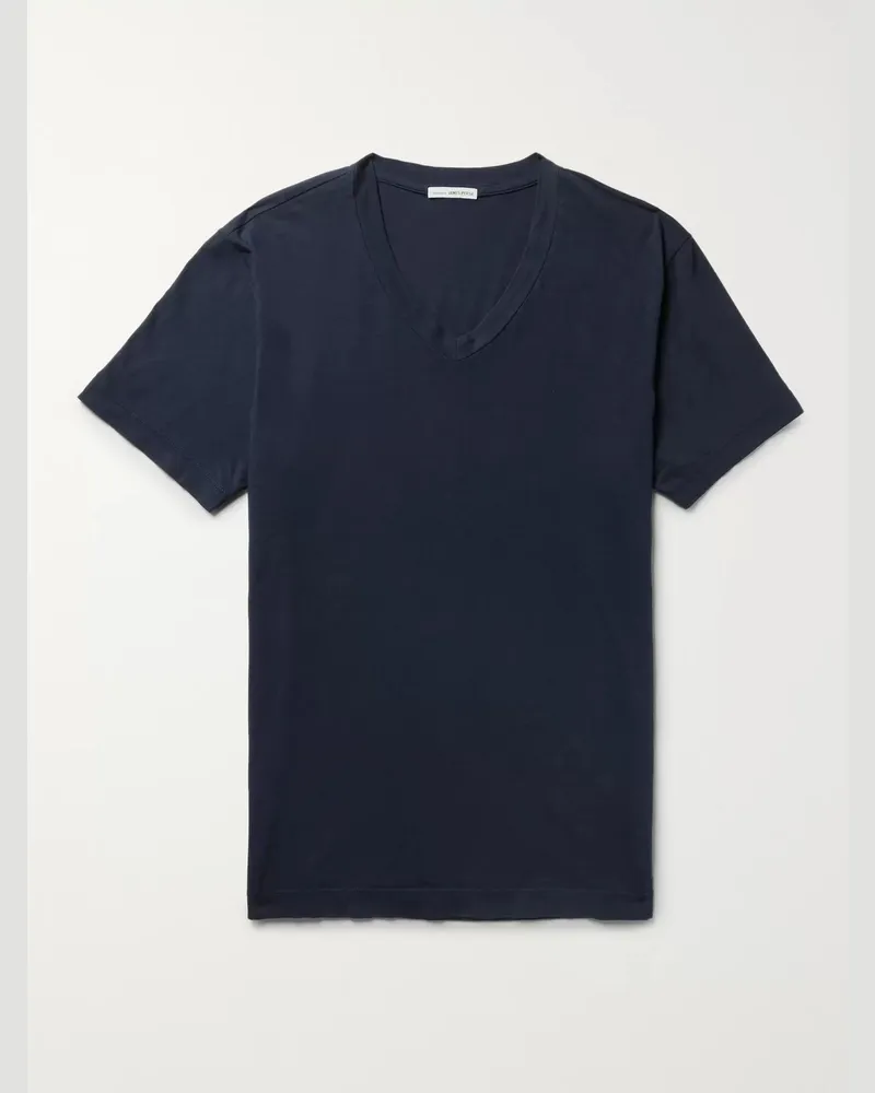 James Perse Schmal geschnittenes T-Shirt aus gekämmtem Baumwoll-Jersey Blau