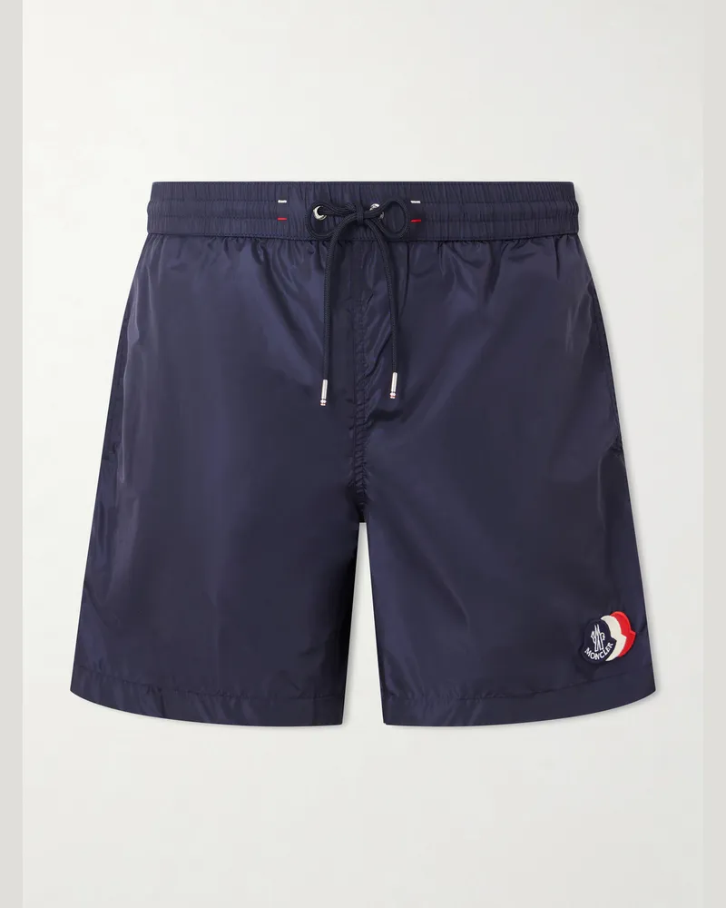 Moncler Slim-Fit Mid-Length Logo-Appliquéd Swim Shorts Blue