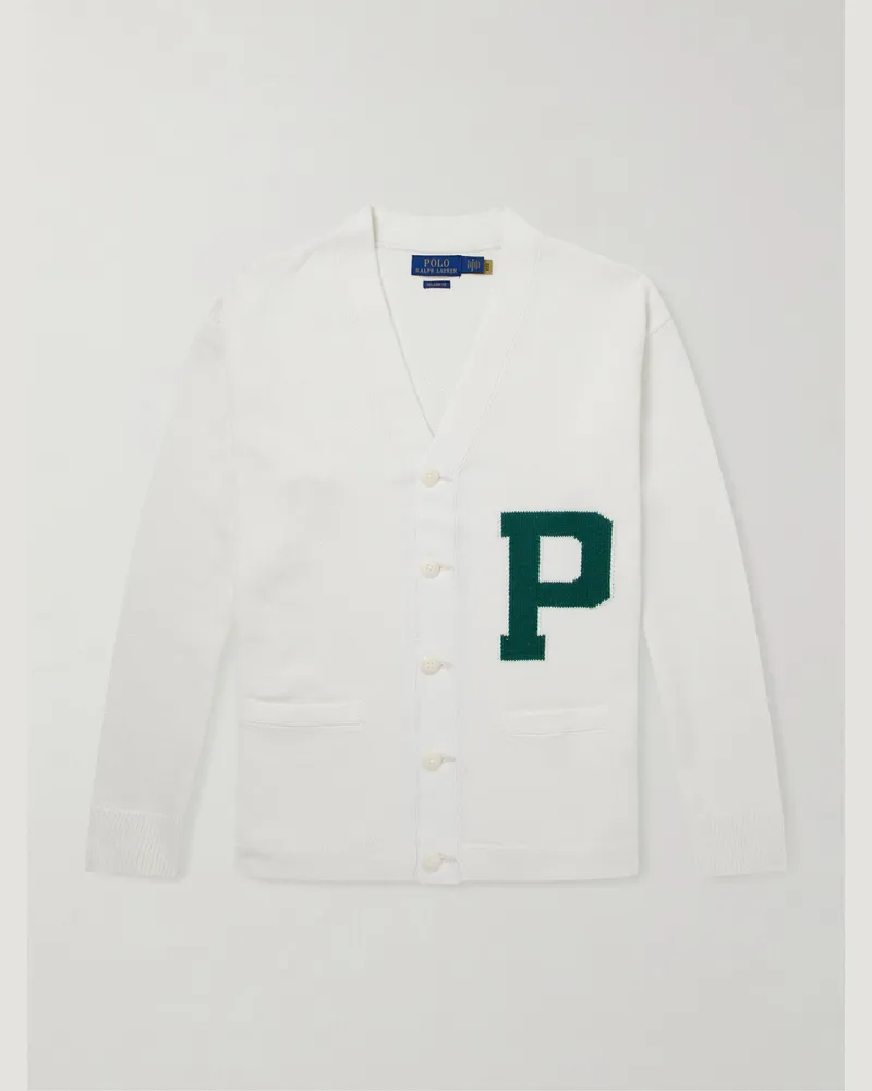 Ralph Lauren Logo-Intarsia Cotton Cardigan Neutrals