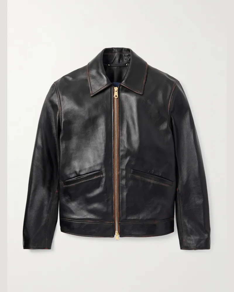 Paul Smith Leather Blouson Jacket Brown