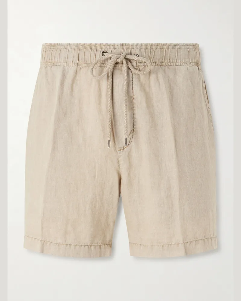 James Perse Straight-Leg Garment-Dyed Linen Drawstring Shorts Neutrals