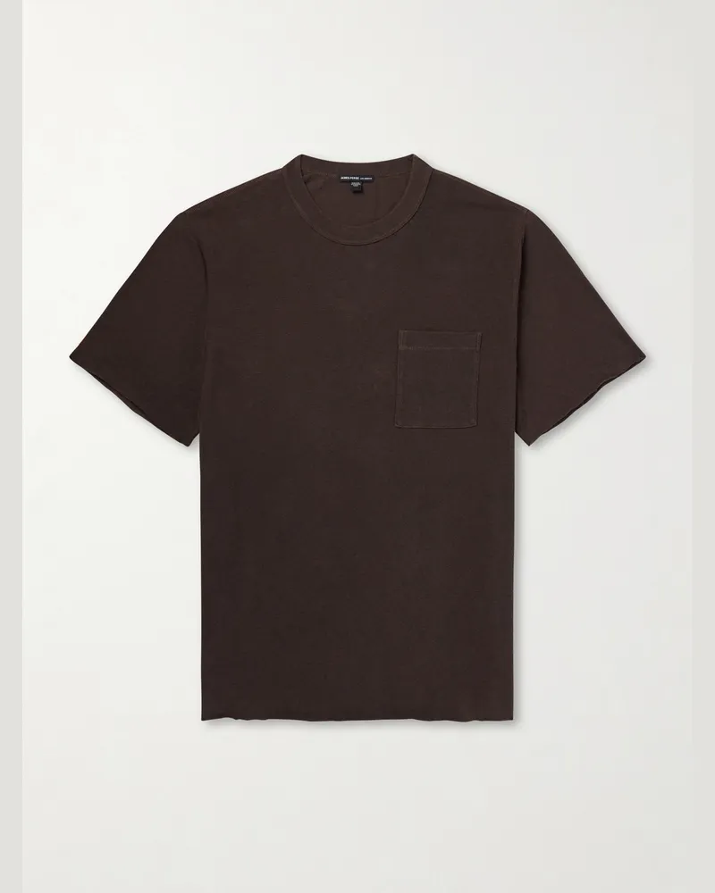 James Perse Distressed Cotton-Jersey T-Shirt Brown