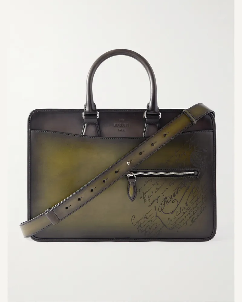 Berluti Un Jour Mini Scritto Aktentasche aus Venezia-Leder Grün