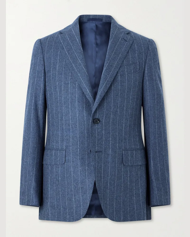 Caruso Norma Pinstripe Wool and Cashmere-Blend Suit Jacket Blue