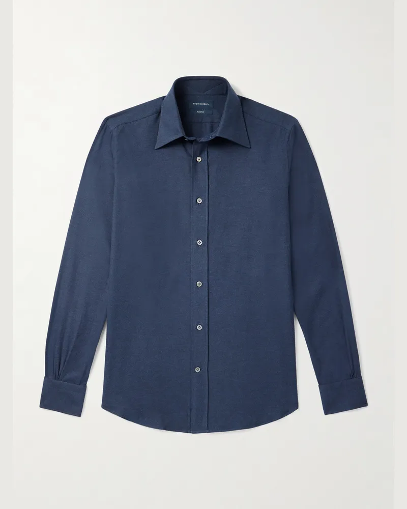 Thom Sweeney Hemd aus Baumwollflanell Blau